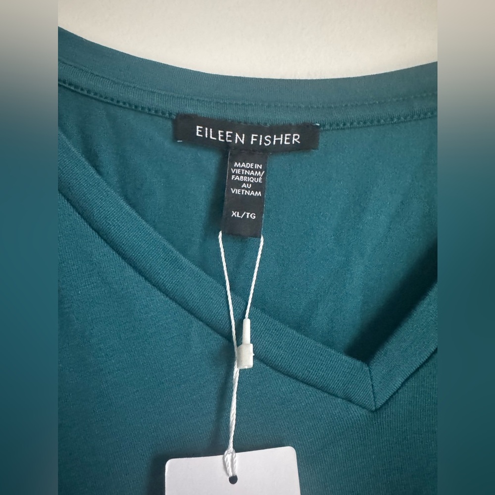 Eileen Fisher Teal Long Sleeve Blouse - Picture 2 of 4